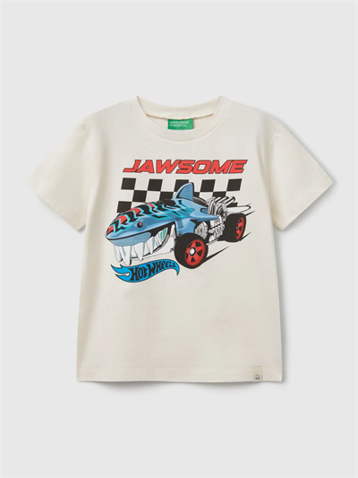 Benetton Erkek Çocuk Hot Wheels Tshirt 1-6 Yaş Ekru