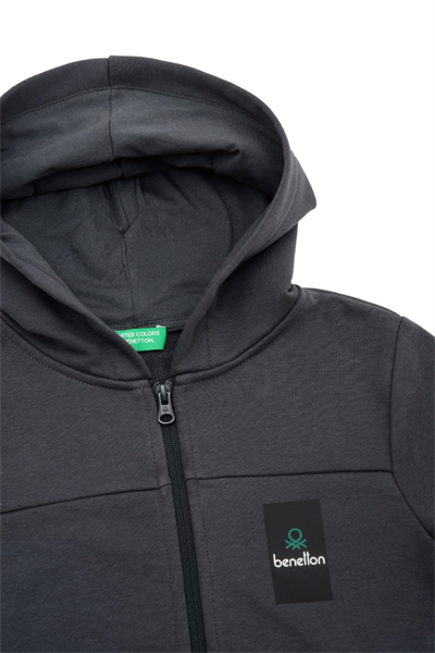 Benetton Erkek Çocuk Kapüşonlu Fermuarlı Sweatshirt 4-14 Yaş Antirasit
