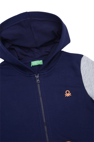 Benetton Erkek Çocuk Kapüşonlu Fermuarlı Sweatshirt 4-14 Yaş Lacivert
