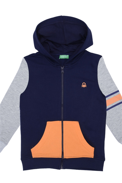 Benetton Erkek Çocuk Kapüşonlu Fermuarlı Sweatshirt 4-14 Yaş Lacivert