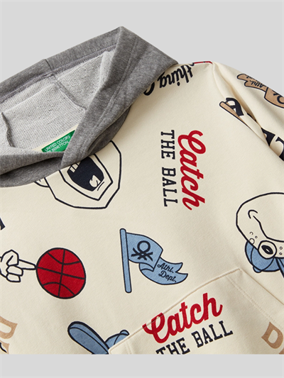 Benetton Erkek Çocuk Kapüşonlu Sweatshirt 6-14 Yaş Krem