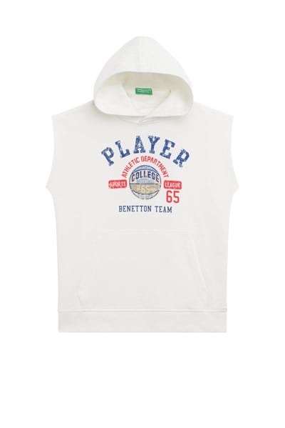 Benetton Erkek Çocuk Kolsuz Kapüşonlu Tshirt 4-14 Yaş Ekru