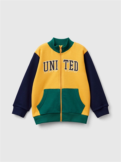 Benetton Erkek Çocuk Logo Baskılı Fermuarlı Sweatshirt 1-6 Yaş Sarı