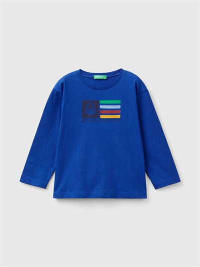 Benetton Erkek Çocuk Logo Baskılı Sweatshirt 1-6 Yaş Saks