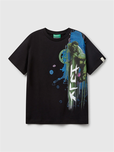 Benetton Erkek Çocuk Marvel Tshirt 6-14 Yaş Siyah