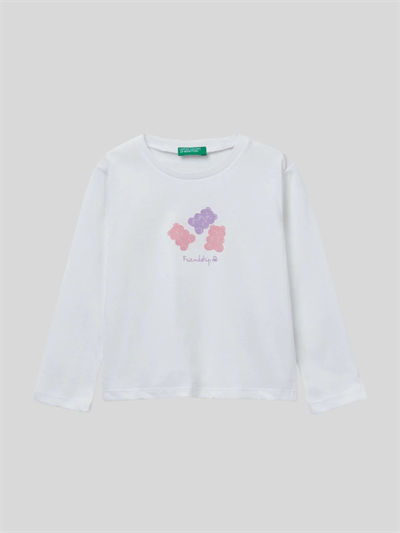 Benetton Kız Çocuk Baskılı Sweatshirt 1-6 Yaş Beyaz