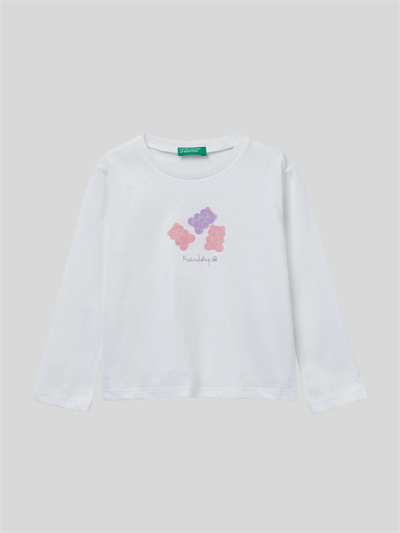Benetton Kız Çocuk Baskılı Sweatshirt 1-6 Yaş Beyaz