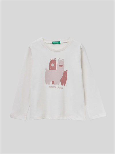 Benetton Kız Çocuk Baskılı Sweatshirt 1-6 Yaş Ekru