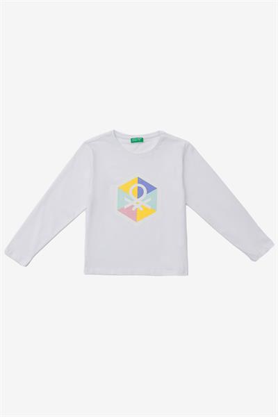 Benetton Kız Çocuk Baskılı Sweatshirt 4-14 Yaş Beyaz