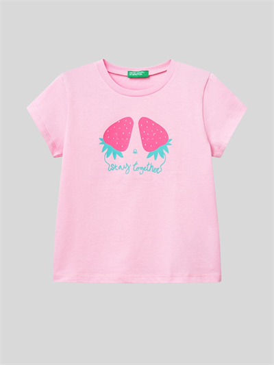 Benetton Kız Çocuk Baskılı Tshirt 1-6 Yaş Pembe