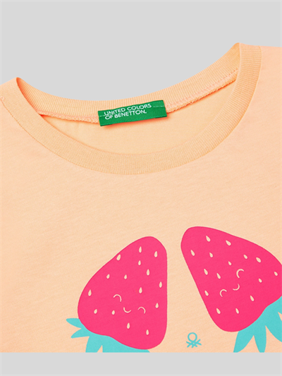 Benetton Kız Çocuk Baskılı Tshirt 1-6 Yaş Somon