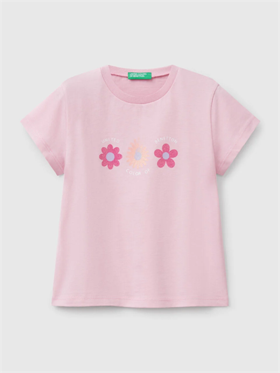 Benetton Kız Çocuk Baskılı Tshirt 1-6 Yaş Açık pembe