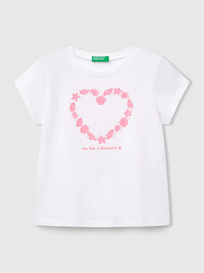 Benetton Kız Çocuk Baskılı Tshirt 1-6 Yaş Beyaz