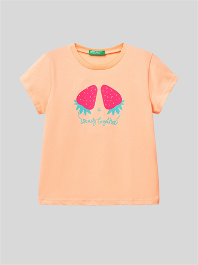 Benetton Kız Çocuk Baskılı Tshirt 1-6 Yaş Somon