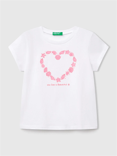 Benetton Kız Çocuk Baskılı Tshirt 1-6 Yaş Beyaz