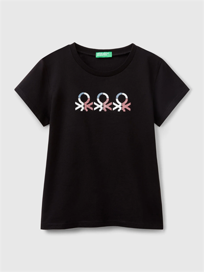 Benetton Kız Çocuk Baskılı Tshirt 6-14 Yaş Siyah