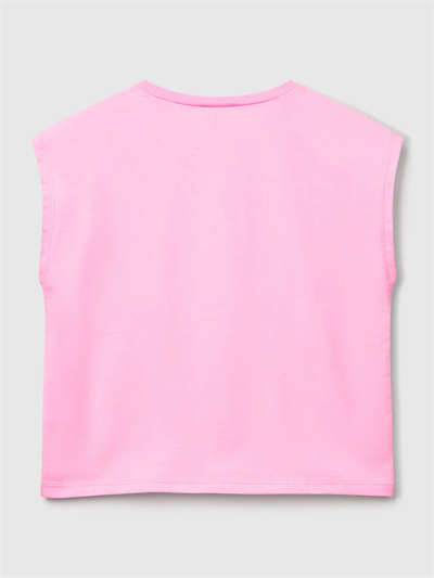 Benetton Kız Çocuk Baskılı Tshirt 6-14 Yaş Pembe