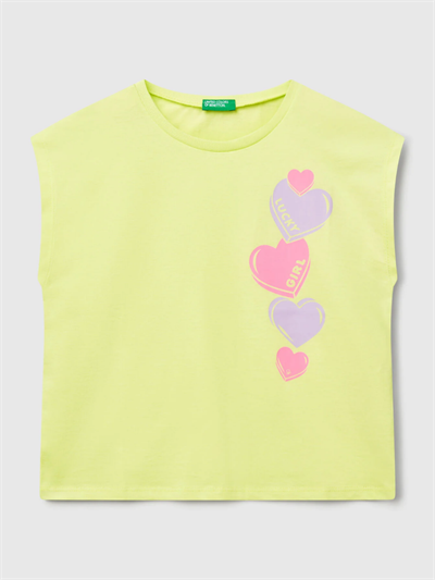Benetton Kız Çocuk Baskılı Tshirt 6-14 Yaş Sarı