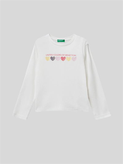 Benetton Kız Çocuk Basklı Sweatshirt 1-6 Yaş Ekru