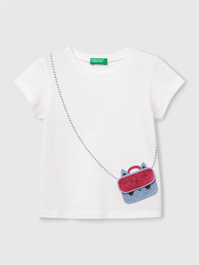 Benetton Kız Çocuk Figürlü Tshirt 1-6 Yaş Beyaz