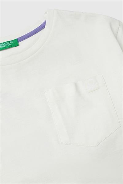 Benetton Kız Çocuk Sırt Baskılı Tshirt 6-14 Yaş Ekru