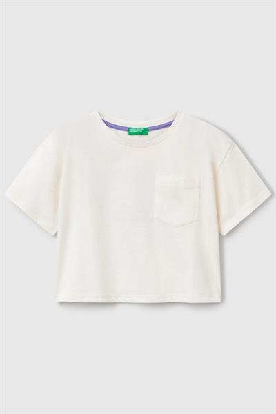 Benetton Kız Çocuk Sırt Baskılı Tshirt 6-14 Yaş Ekru