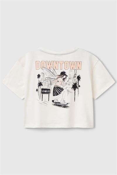 Benetton Kız Çocuk Sırt Baskılı Tshirt 6-14 Yaş Ekru