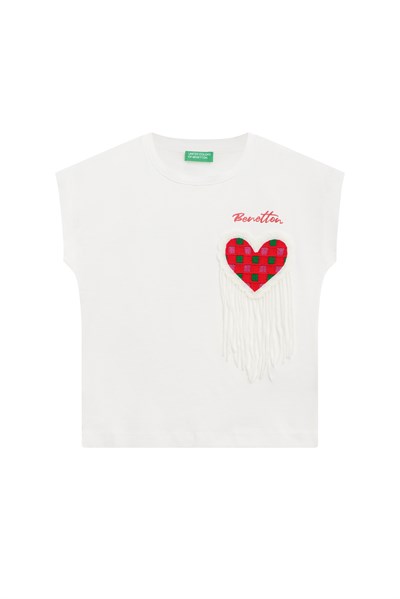 Benetton Kız Çocuk Tshirt 4-14 Yaş Beyaz
