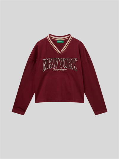 Benetton Kız Çocuk V Yaka Sweatshirt 6-14 Yaş Bordo