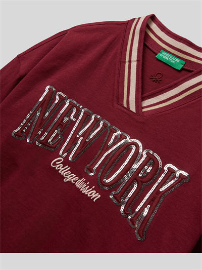 Benetton Kız Çocuk V Yaka Sweatshirt 6-14 Yaş Bordo