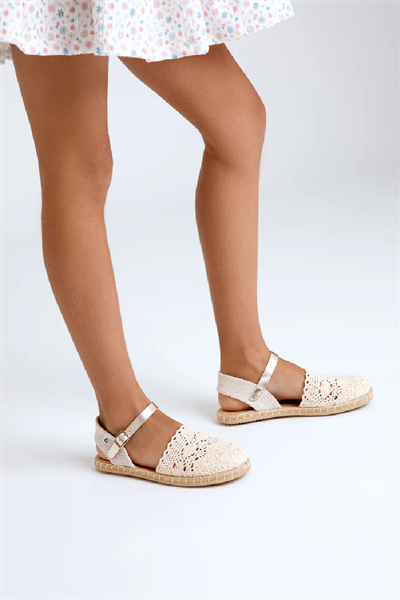 Conguitos Kız Çocuk Hasır Örme Ayakkabı 27-34 Numara Ekru