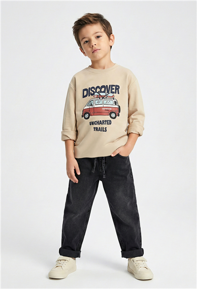 Dmb Erkek Çocuk Baskılı Sweatshirt 4-9 Yaş Bej