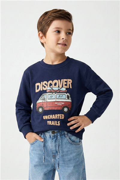 Dmb Erkek Çocuk Baskılı Sweatshirt 4-9 Yaş İndigo