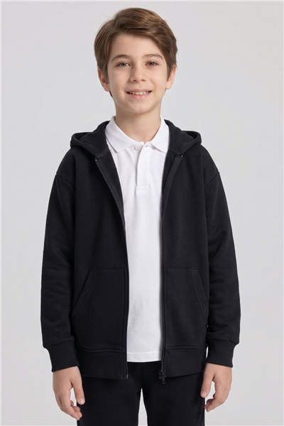 Dmb Erkek Çocuk Fermuarlı Sweatshirt 7-15 Yaş Siyah