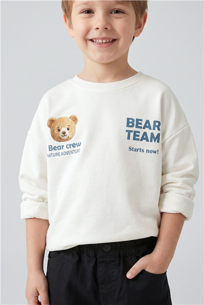 Dmb Erkek Çocuk Sırt Baskılı Sweatshirt 1-7 Yaş Ekru
