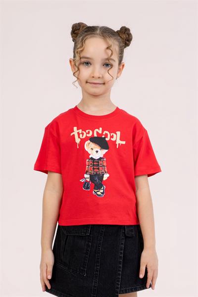 Dmb Kız Çocuk Baskılı Tshirt 4-9 Yaş Kırmızı