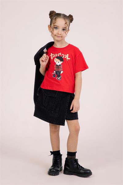 Dmb Kız Çocuk Baskılı Tshirt 4-9 Yaş Kırmızı