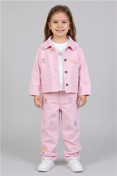 Dmb Kız Çocuk Gabardin 3Lü Takım 2-7 Yaş Pembe