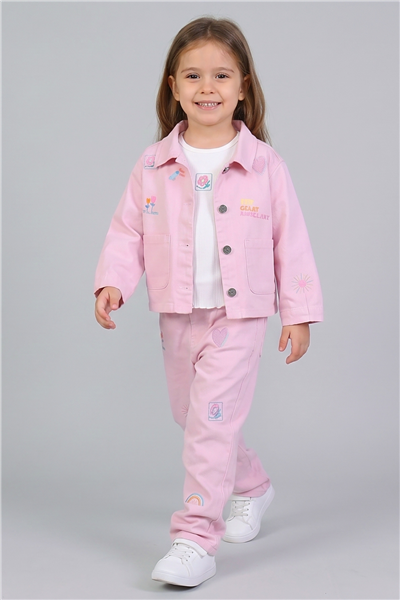 Dmb Kız Çocuk Gabardin 3Lü Takım 2-7 Yaş Pembe