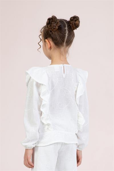 Dmb Kız Çocuk İşlemeli Bluz 4-9 Yaş Ekru