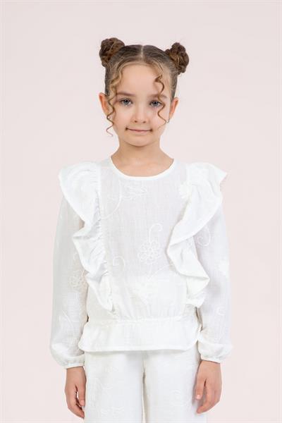 Dmb Kız Çocuk İşlemeli Bluz 4-9 Yaş Ekru