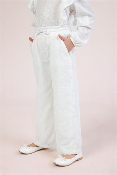 Dmb Kız Çocuk İşlemeli Pantolon 4-9 Yaş Ekru
