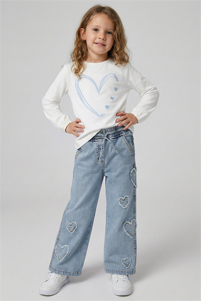 Dmb Kız Çocuk Kalp Baskılı Badi 4-9 Yaş Mavi