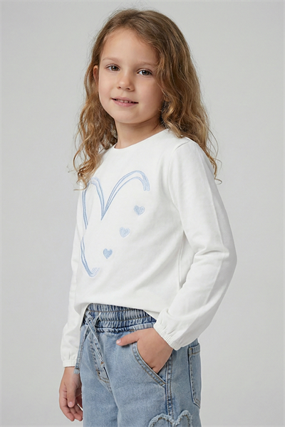 Dmb Kız Çocuk Kalp Baskılı Badi 4-9 Yaş Mavi