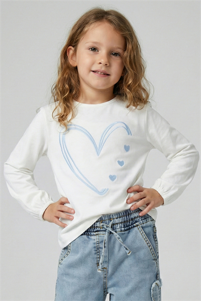 Dmb Kız Çocuk Kalp Baskılı Badi 4-9 Yaş Mavi