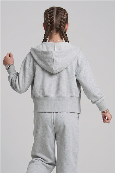 Dmb Kız Çocuk Kapüşonlu Crop Sweatshirt 9-14 Yaş Gri