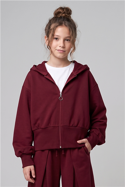 Dmb Kız Çocuk Kapüşonlu Crop Sweatshirt 9-14 Yaş Vişne