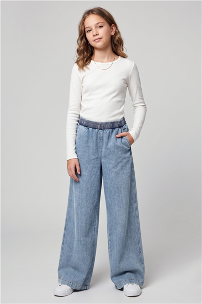 Dmb Kız Çocuk Viskon Denim Pantolon 4-14 Yaş Mavi