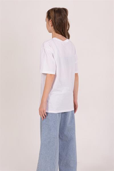 Dmb Kız Çocuk Yıldızlı Tshirt 4-9 Yaş Beyaz