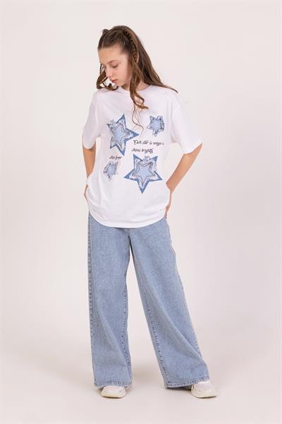 Dmb Kız Çocuk Yıldızlı Tshirt 9-14 Yaş Beyaz